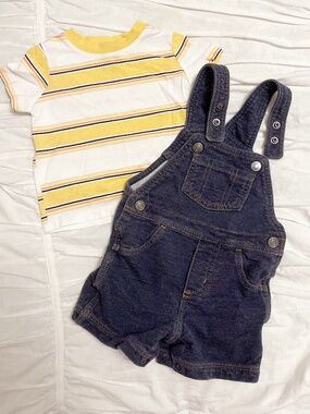 Overall Shorts & Striped T-Shirt Set